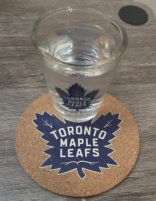 Cork Coasters - Shooting shots with my Leafs shot cup and sick custom coaster