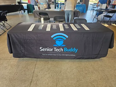 Custom Rectangle Table Covers - A tech Fair targeted towards senior citizens to help them navigate the technology of today