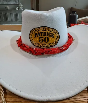 Embroidered Patches - Hats for our serving staff to wear at my husbands 50th birthday party
