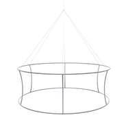 Hanging banner frame structure, potentially for displaying advertisements at a trade show or promotional event.