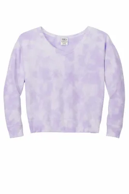 Port & Company Women's Beach Wash Cloud Tie-Dye V-Neck Sweatshirt LPC140V