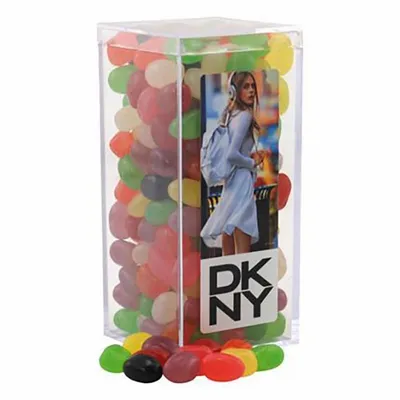 Large Rectangle Acrylic Candy Box with Assorted Jelly Beans - Custom Aprons Now