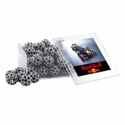 Acrylic Box with Chocolate Soccer Balls - Large - Custom Aprons Now