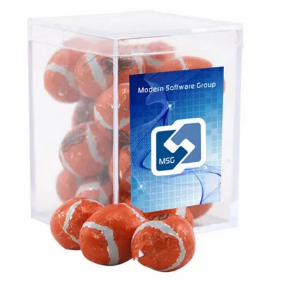 Acrylic Box with Chocolate Footballs - Small - Custom Aprons Now