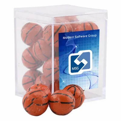 Acrylic Box with Chocolate Basketballs - Small - Custom Aprons Now