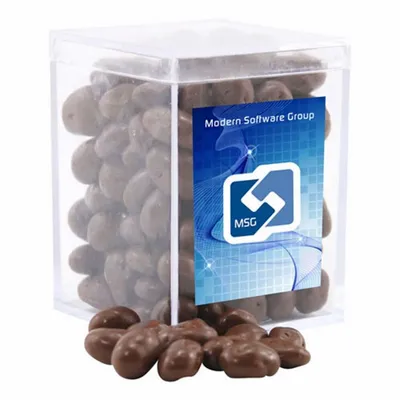 Acrylic Box with Choc Covered Raisins - Small - Custom Aprons Now