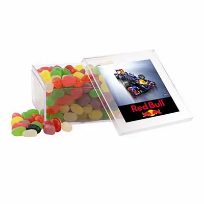 Large Square Acrylic Candy Box with Assorted Jelly Beans - Custom Aprons Now