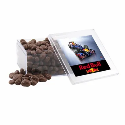 Acrylic Box with Choc Covered Raisins - Large - Custom Aprons Now
