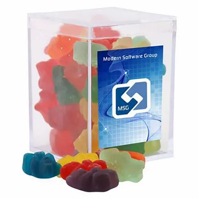 Clever Candy Small Acrylic Candy Box with Gummy Bears - Custom Aprons Now