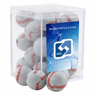 Acrylic Box with Chocolate Baseballs - Small - Custom Aprons Now