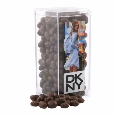 Acrylic Box with Chocolate Covered Raisins - Custom Aprons Now
