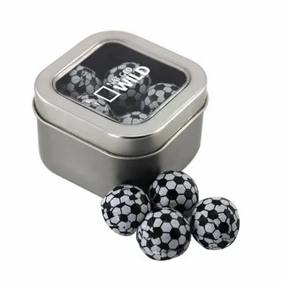 Window Tin with Chocolate Soccer Balls - SBF2500 - Custom Aprons Now