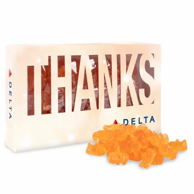 Thanks Die Cut Box with Champagne Gummy Bears - Custom Aprons Now