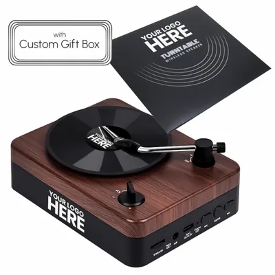 Turntable Wireless Speakers with Custom Record Envelope and Custom Gift Box