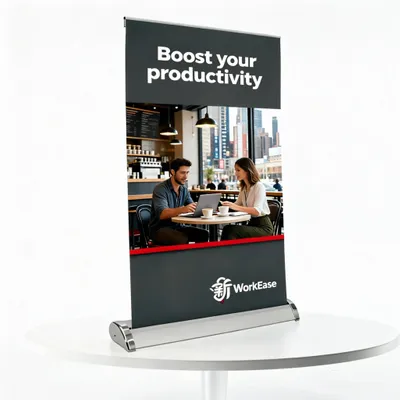 Desktop Roll Up Banner - Custom Aprons Now