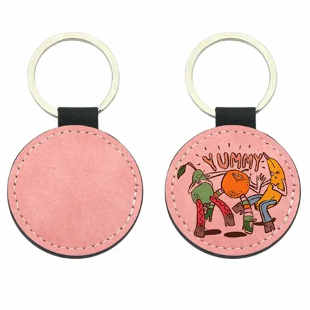 Full-Color Circle Leather Keychain Full-Color Circle Leather Keychain - Custom Aprons Now