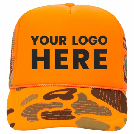 Otto 49-131 5-Panel High Crown Foam Trucker Hat - Neon Camo Otto 49-131 5-Panel High Crown Foam Trucker Hat - Neon Camo - Table Covers Now