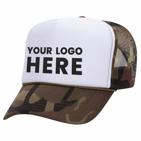 Otto 49-158 5-Panel High Crown Foam Trucker Hat - Camo - Custom Aprons Now