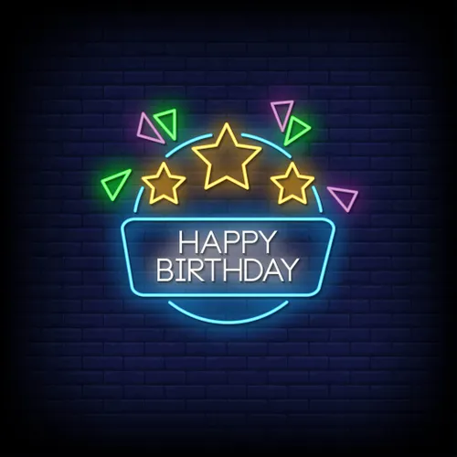 Star & Angles Happy Birthday Neon Sign - Custom Aprons Now