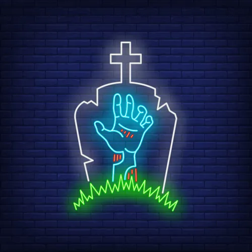 Gravestone Zombie Hand Neon Sign - Custom Aprons Now