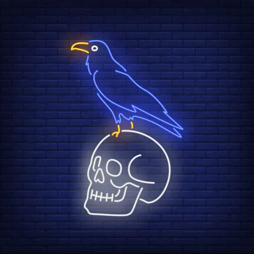Crow Sitting Human Skull Neon Sign - Custom Aprons Now