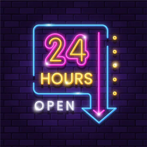 24 Hours Open Neon Sign - Custom Aprons Now