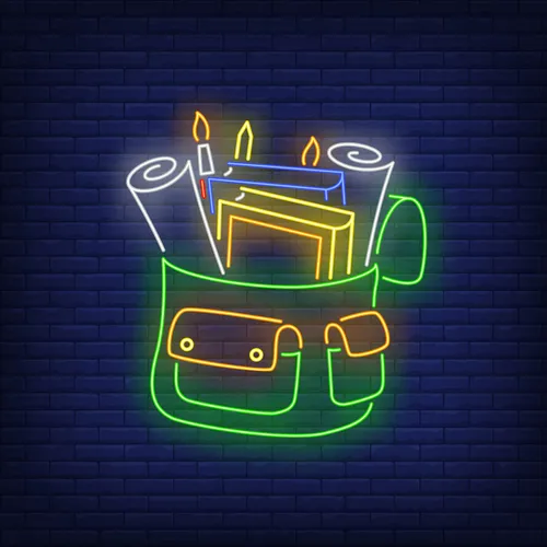 Backpack With Stationery Neon Sign - Custom Aprons Now