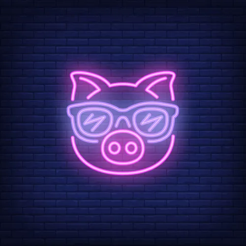 Cute Cartoon Pink Pig Sunglasses Neon Sign - Custom Aprons Now