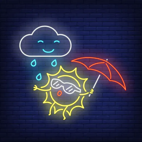 Cartoon Sun With Umbrella Rain Neon Sign
