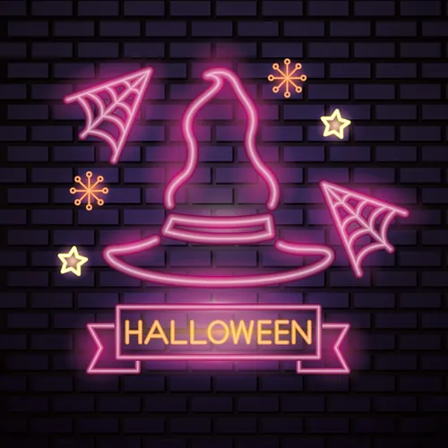 Pink Witch Hat Halloween Neon Sign - Custom Aprons Now