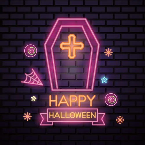 Pink Halloween Coffin Cross Neon Sign - Custom Aprons Now