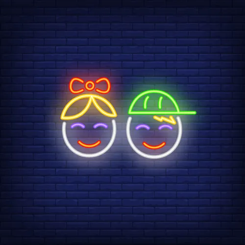 Smiling Girl Boy Faces Neon Sign - Custom Aprons Now