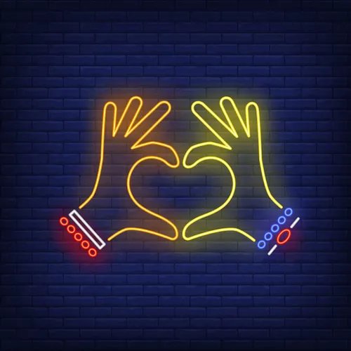 Woman Hands Heart Gesture Neon Sign - Custom Aprons Now