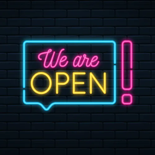 We Are Open Neon Sign - Custom Aprons Now
