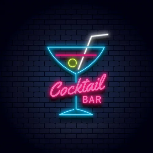 Cocktail Bar Glass & Zip Neon Sign - Custom Aprons Now