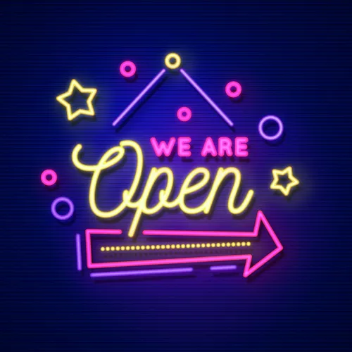 We Are Open Hanging Neon Sign - Custom Aprons Now