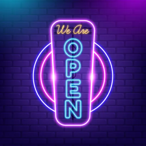We are Open Vertical Neon Sign - Custom Aprons Now