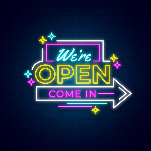 We're Open Come In Neon Sign - Custom Aprons Now