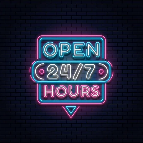 24/7 Open Hours Neon Sign - Custom Aprons Now