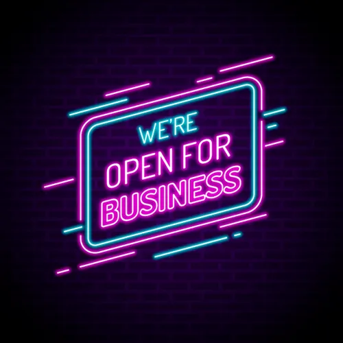 Open For Business Neon Sign - Custom Aprons Now