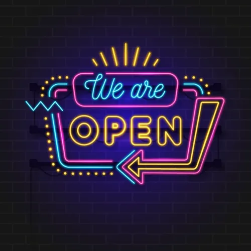 We Are Open Modern Neon Sign - Custom Aprons Now