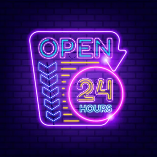 Retro Open 24 Hours Neon Sign - Custom Aprons Now