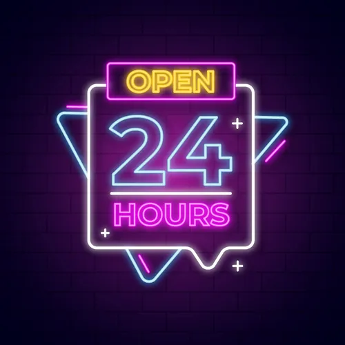 Open 24 Hours with Abstract Shapes Neon Sign - Custom Aprons Now