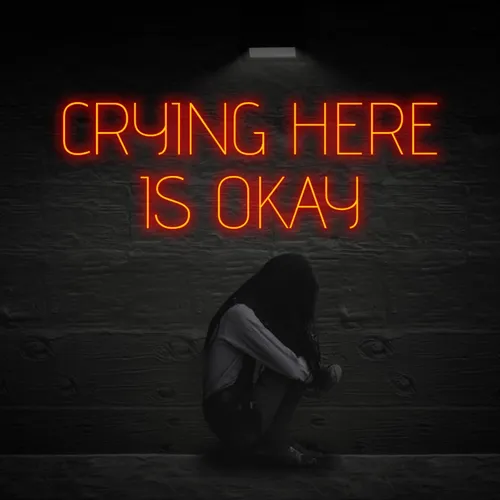 Crying Here Is Okay Neon Sign - Custom Aprons Now