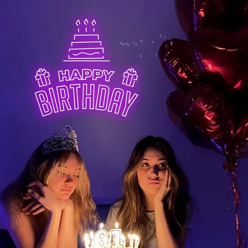 Happy Birthday with Cake Artwork Neon Sign - Custom Aprons Now