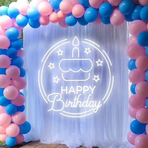 Happy Birthday Cake in Circle Neon Sign - Custom Aprons Now