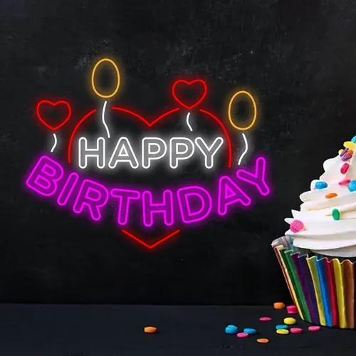 Happy Birthday Heart and Balloon Neon Sign - Custom Aprons Now