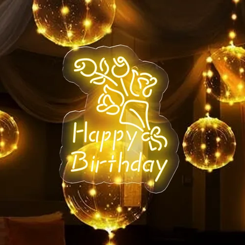 Happy Birthday Floral Neon Sign - Custom Aprons Now