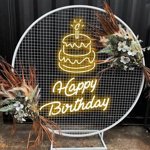 Happy Birthday with Cake on Top Neon Sign - Custom Aprons Now