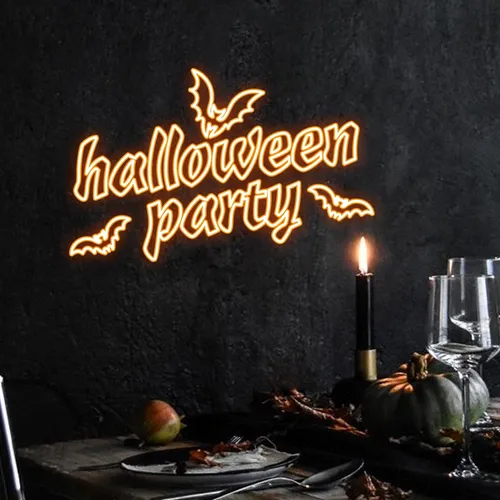 Halloween Night Typography Neon Sign - Custom Aprons Now